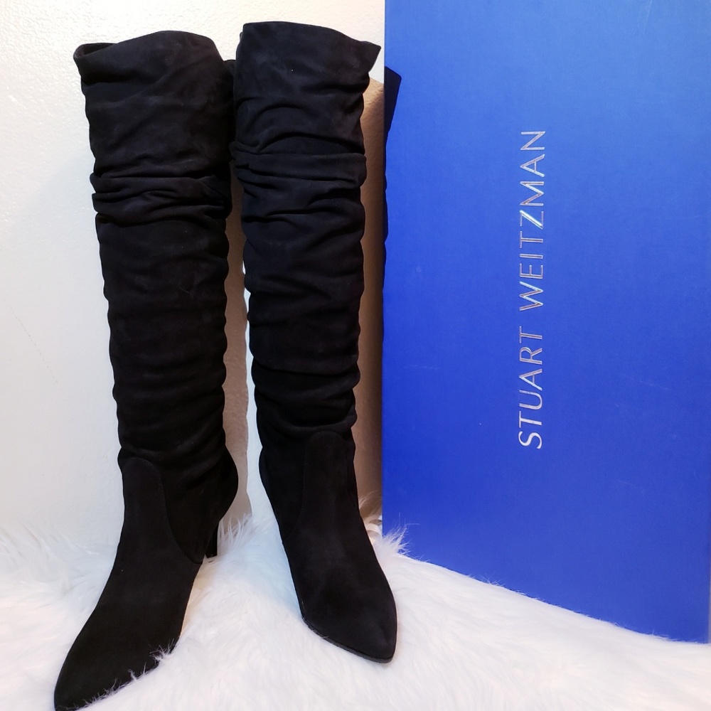 STUART WEITZMAN LAFAYETTE BLACK SUEDE BOOTS - Picture 1 of 8